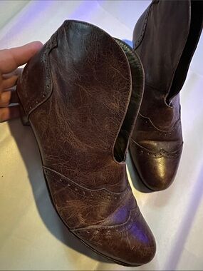 Women's Brown Leather Ankle Booties - Classic Wingtip Detail